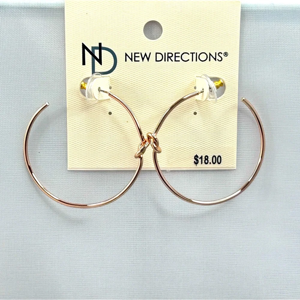 NWT New Directions Gold Tone Hoops wKnot Detail